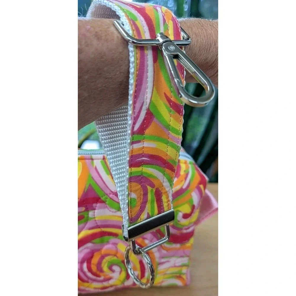 Embroidered MAKEUP Cosmetic Toiletry Pink Tye Dye Swirl + Matching Key Fob SET